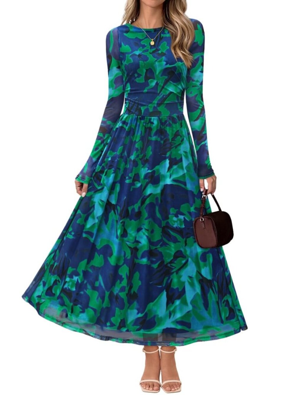 Women's Fall Wedding Guest Cocktail Long Sleeve Floral Maxi Dress